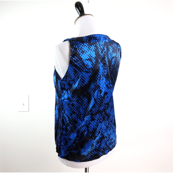 St. John Size S Silk Scoop Neck Top Sleeveless Blue Black Print Fall 2009 - Picture 3 of 9